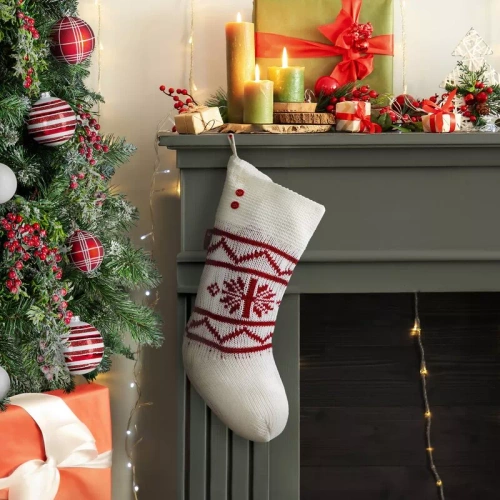448 Коледен чорап, украса снежинка, европерде, бяло