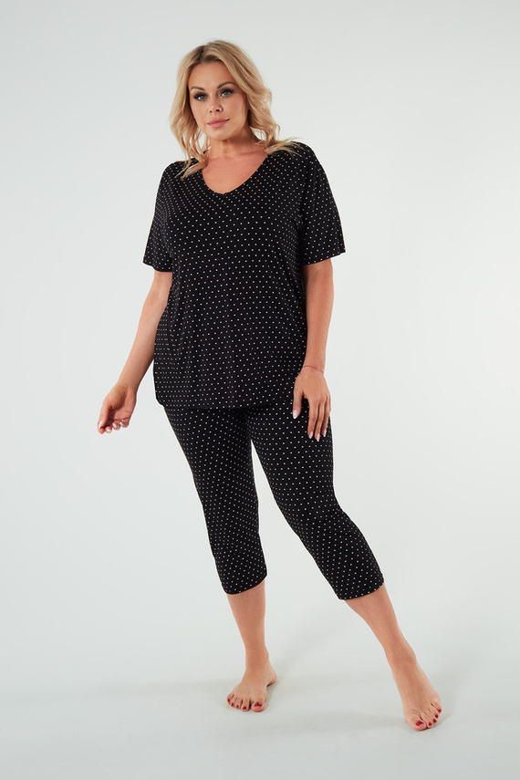 Дамска пижама Puntini с къс ръкав и 3/4 панталон Италианска мода - черна