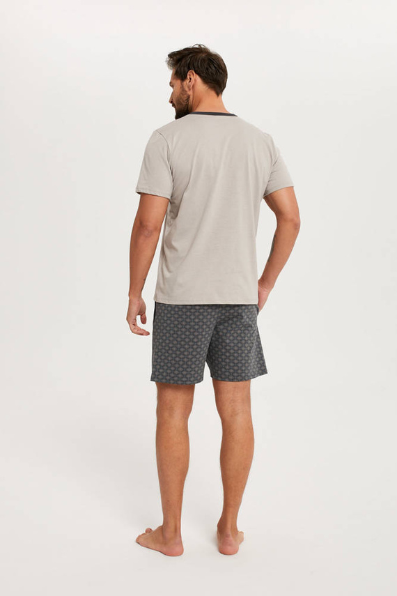 Abel Мъжка пижама с къс ръкав, къси панталони Италианска мода - бежово/принт
