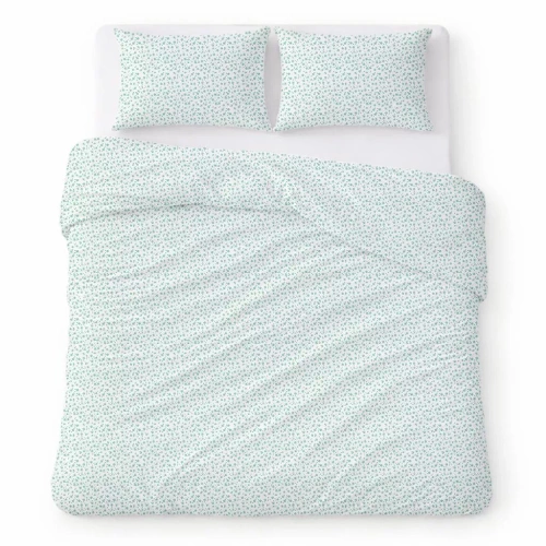 Памучно спално бельо от креп комплект дишащо без гладене white with green flowers