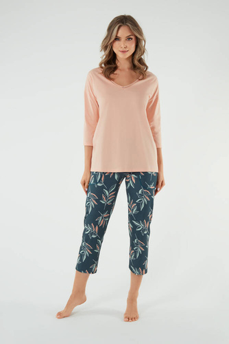 Julietta Дамска пижама 3/4 ръкав, 7/8 панталон Италианска мода - сьомга/принт 