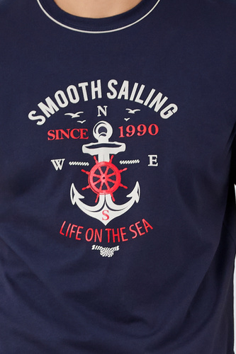 Порт Мъжка пижама с къс ръкав, къси панталони Италианска мода - тъмносиньо 