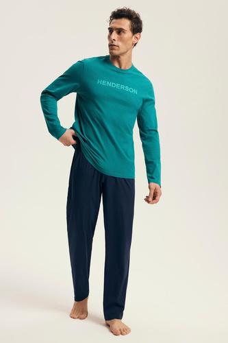 Мъжка пижама Core 43490 Vise Henderson в зелено - памук, с дълъг ръкав, елегантна опаковка