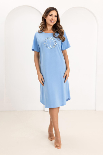 Нощна риза Regina 176, 100% памук, къс ръкав, полуокръгъл деколте, принт