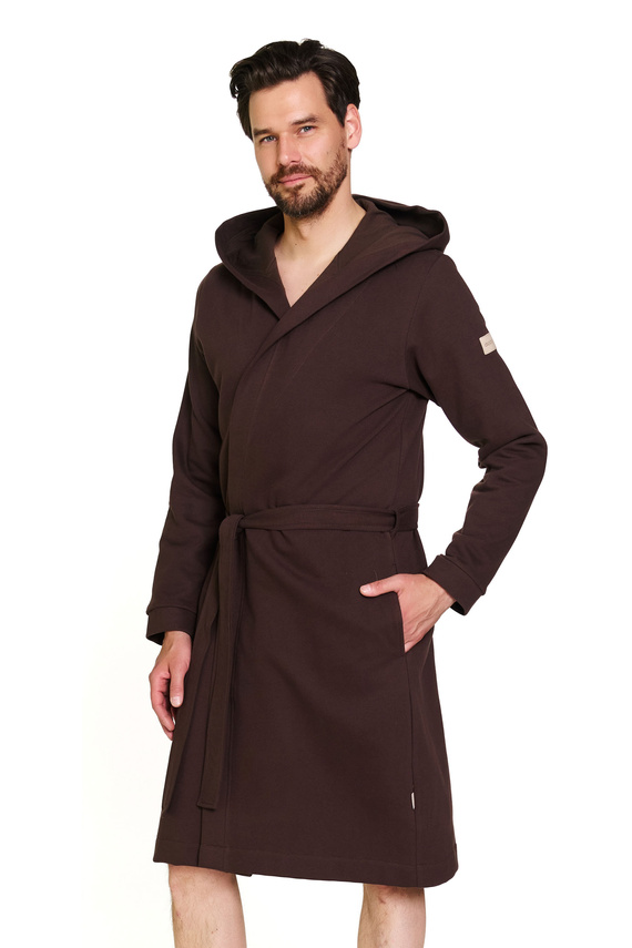 Doctor Nap 7332 – Мъжки памучен халат с качулка | 100% памук, полско производство - брауни