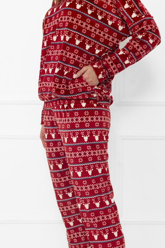 Дамски комплект Navara - поларен комплект с коледен десен с елени Италианска мода - бордо 