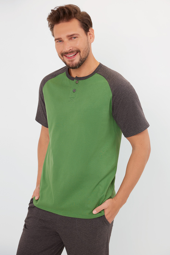 Alexander Мъжка пижама с къс ръкав и дълъг панталон Италианска мода - зелен/c.меланж 