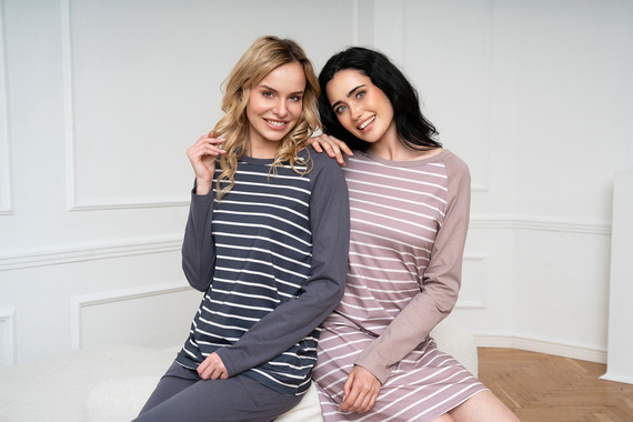 Oda Дамска пижама с дълъг ръкав и дълъг панталон Италианска мода - графит/графит