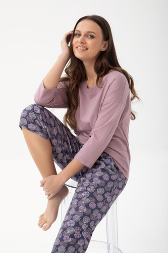 344 Дамска пижама Luna cocoa – памучна, 3/4 ръкави, удобна и дишаща