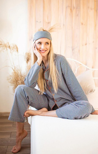 Дамска пижама LNS 429 Key houndstooth – памук, дълъг ръкав, закопчана