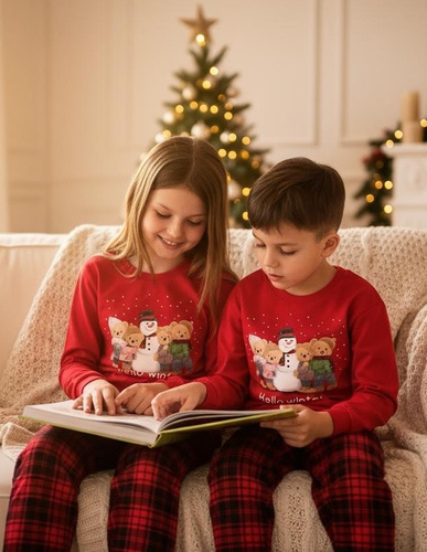 594/185 592/185 Зимна пижама Cornette за момичета - Коледа, Червена, Памучна