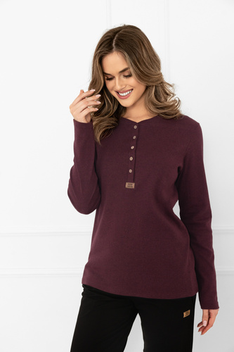 Дамска блуза в бордо Gordo, италианска мода – класическа, памучна, с дълъг ръкав