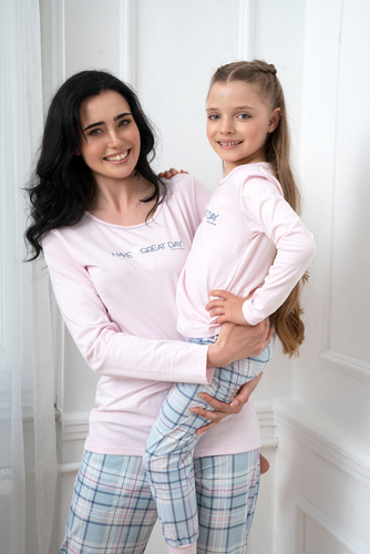 Glamour Дамска пижама с дълъг ръкав и дълъг панталон Италианска мода - розово/принт