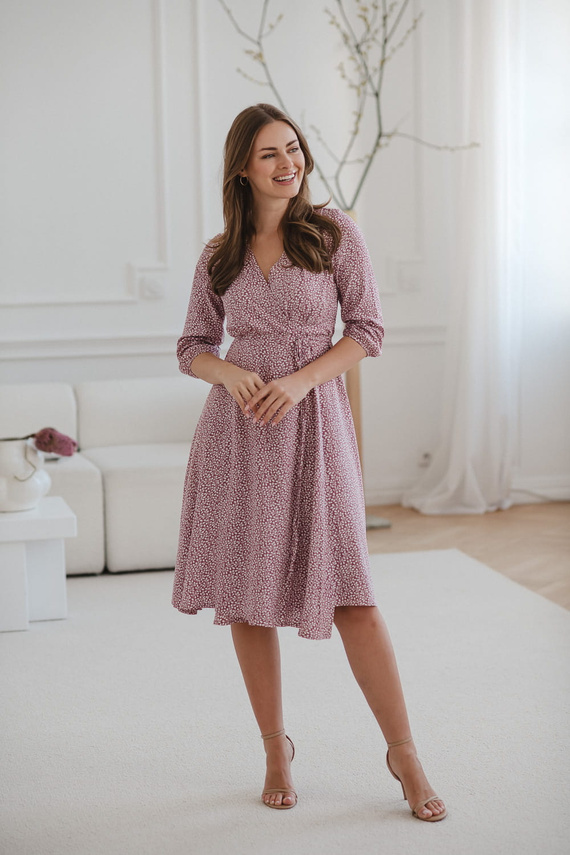 Рокля за бременни и кърмачки Milk Shake, 3/4 ръкав Milk&Love, лила с листа