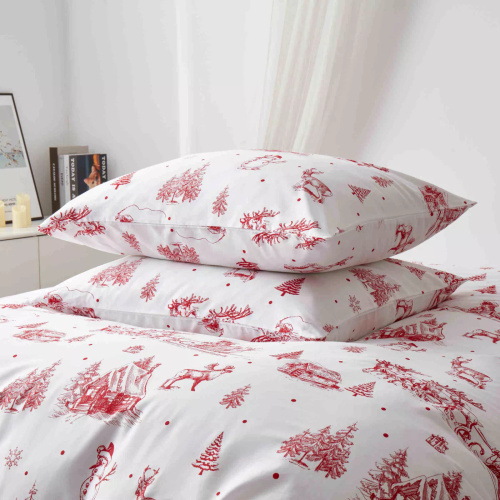 Коледно спално бельо Laponia памучен сатен от Spod Igły i Nitki бяло червено – елегантно и меко