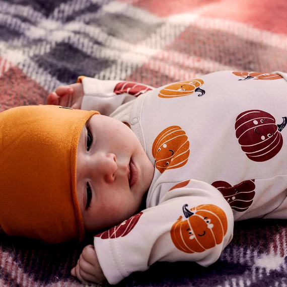 Бебешки боди Eevi Halloween – екрю, тикви, памук