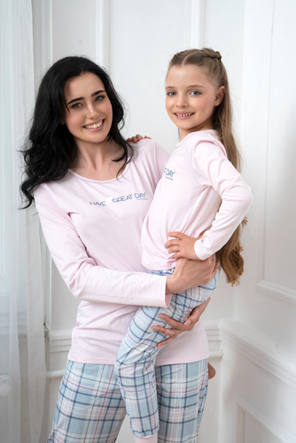 Glamour Дамска пижама с дълъг ръкав и дълъг панталон Италианска мода - розово/принт