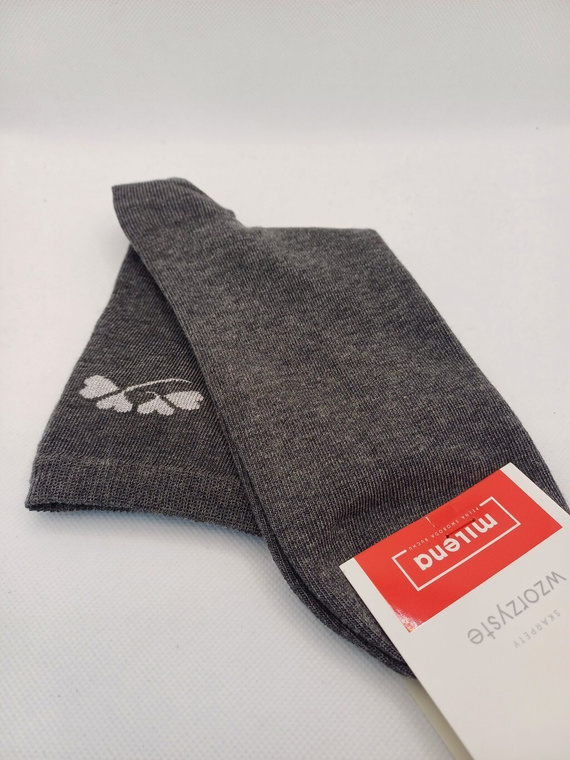 Милена 0200-178 – Дамски памучни чорапи с дребна шарка и лурексов конец | Полско производство - тъмен меланж