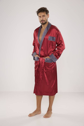 940 Forex мъжки сатенен халат за баня - бордо