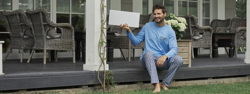 Jaromir Мъжки дълъг ръкав, дълъг панталон Италианска мода - синьо/печат