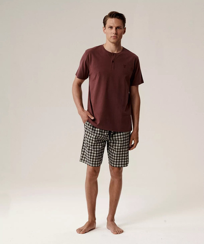 Мъжка пижама NMP-397 - винено сива памучна, с къс ръкав, лека и удобна за лятото