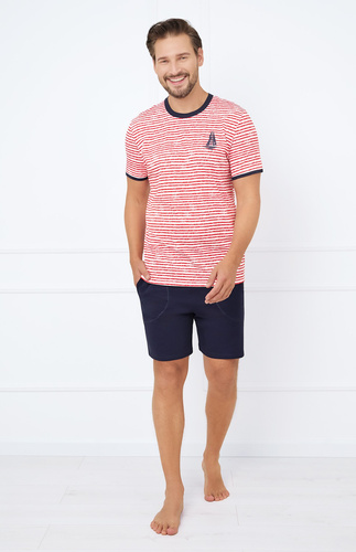 Flota Мъжка пижама с къс ръкав, къси панталони Италианска мода - принт червено/зелено