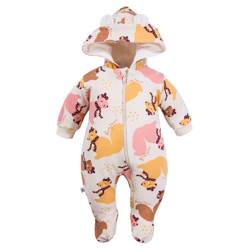 Детски анцуг Fluffy Tails Eevi - екрю, с крачета и качулка, есенен принт