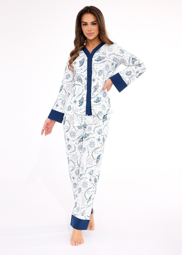 Дамска пижама 514/443 Amber CORNETTE – памук, дълъг ръкав, закопчана