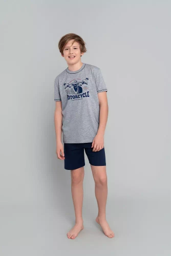 Пижама за момчета Gibson с къс ръкав, панталон Италианска мода - меланж