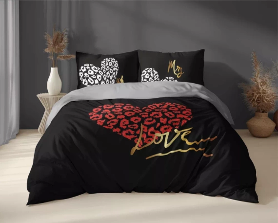 5291 Холандско памучно спално бельо He and She Love Love Detexpol черно