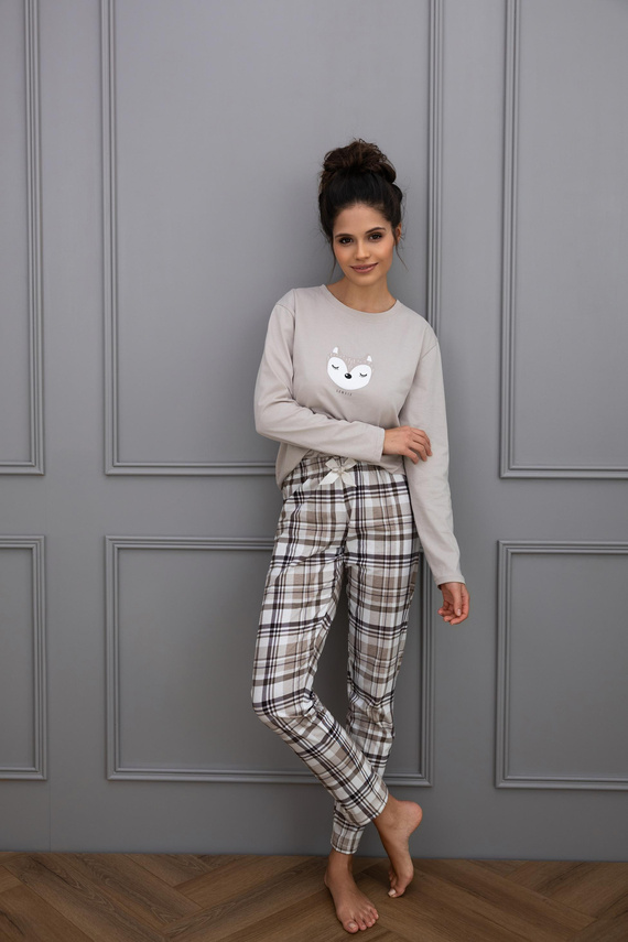 Дамска пижама Tinsley Sensis - памучна, дълга, карирана