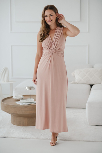 Дълга рокля за бременни и кърмачки Milk&Love, пудрово розово