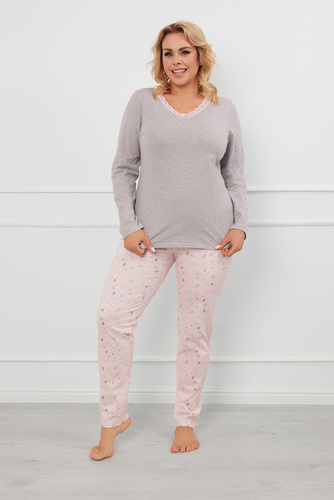 Rosaria Дамска пижама с дълъг ръкав и дълъг панталон Италианска мода - меланж/принт