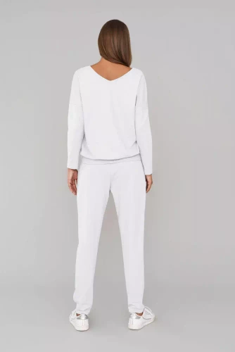 Karina Дамски комплект с дълъг ръкав и панталон Италианска мода - бял 