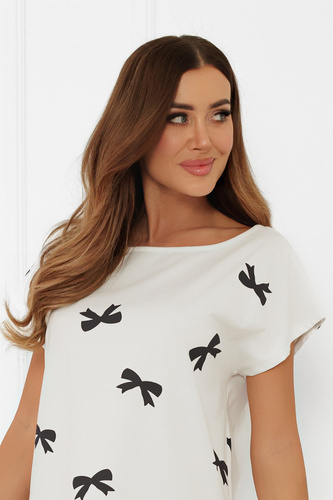 Дамска нощница Figaro - екрю, памук, къс ръкавИталианска мода