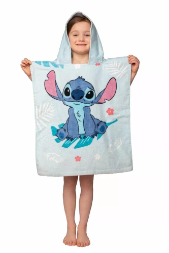 Jf24 Lilo and Stitch Детско пончо Синя хавлия с качулка Disney За басейн, плаж, баня Jerry Fabrics