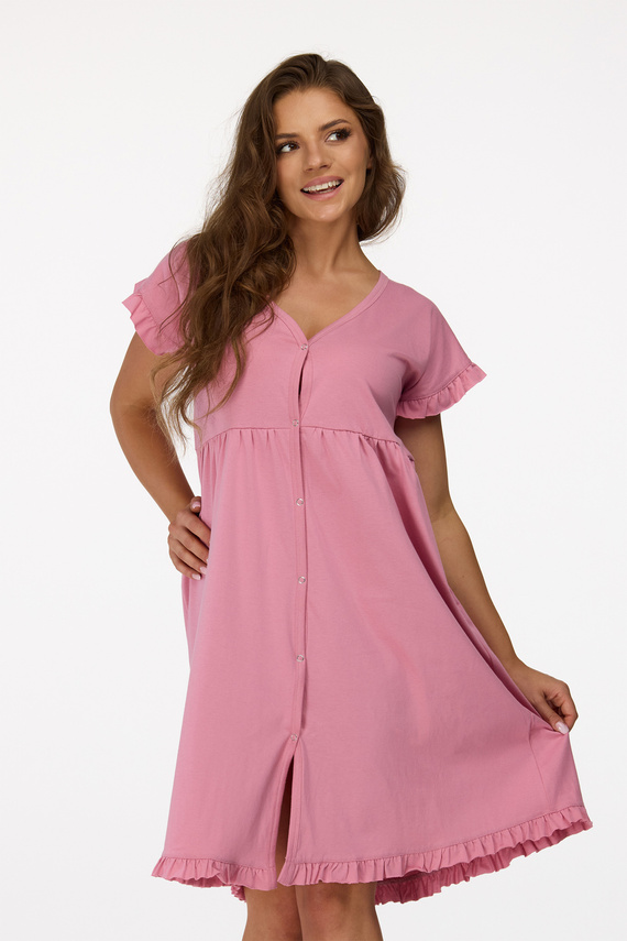 Нощница за бременни Senizo № 24 в антично розово – 100% памук, къси ръкави, копчета за кърмене