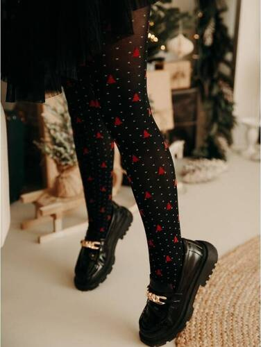 Y5109 Весел момичешки чорапогащник Fiore-черно червен