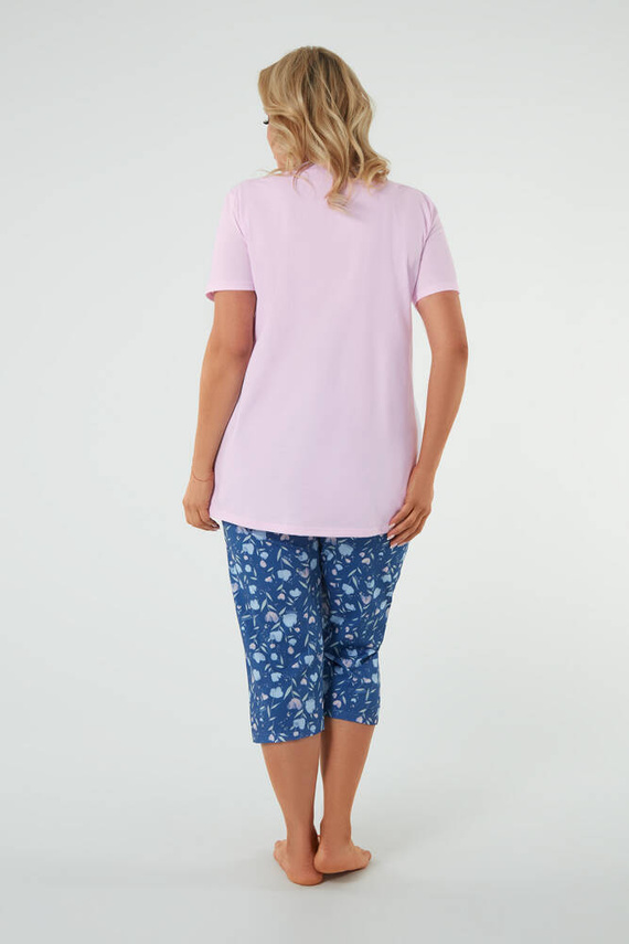 Дамска пижама с къс ръкав, 3/4 панталон Италианска мода розово/принт