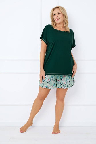 Florisa Дамска пижама с къс ръкав и къс панталон Италианска мода - тъмнозелено/принт 