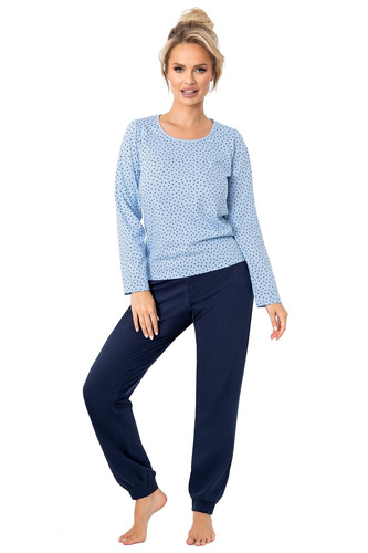 Дамска пижама Donna Star Long, тъмносиня - памучна, с дълги ръкави, опакована в найлонов плик