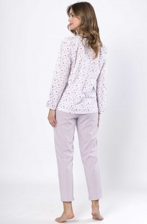 Дамска пижама Leveza Danuta 1637 лила – памук, дълъг ръкав, закопчаване