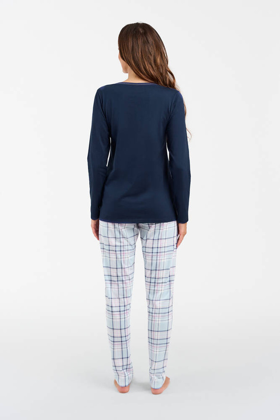 Glamour Дамска пижама с дълъг ръкав и дълъг панталон Италианска мода - морско синьо/принт