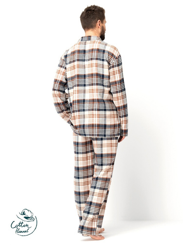 Мъжка пижама Key MNS 443 кафява - памучна фланела, дълги ръкави, закопчана