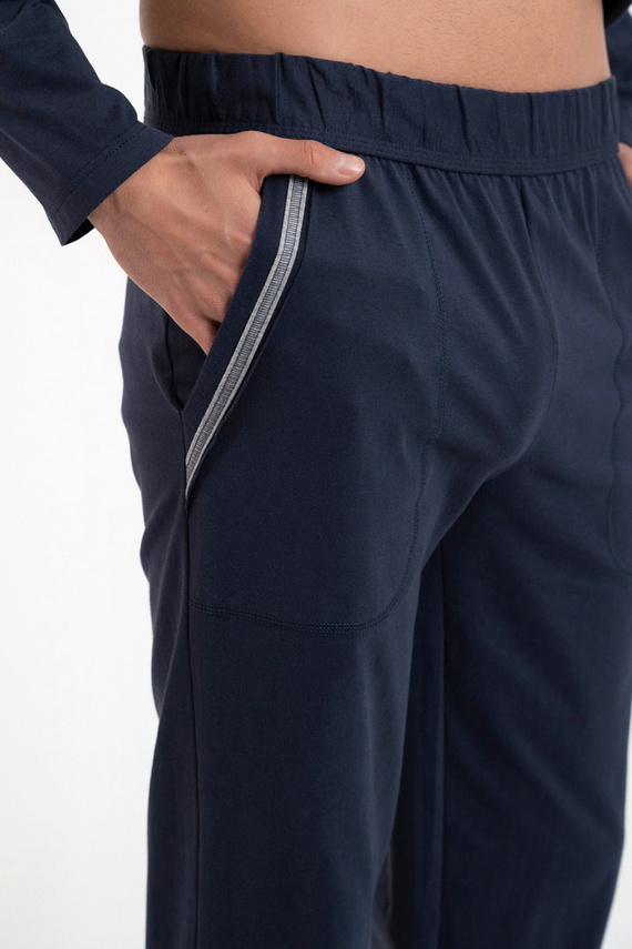  Zbyszek Мъжка пижама с дълъг ръкав и дълъг панталон Talian Fashion - тъмносиньо 