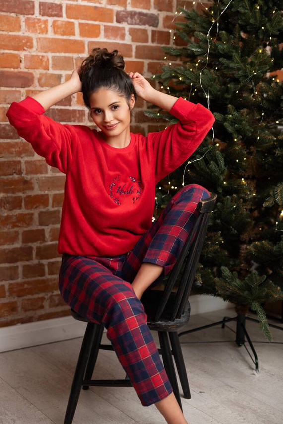 Дамска пижама Cordelia Sensis - тъмносиньо-червена