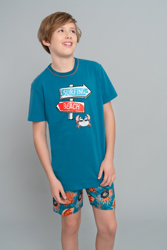 Пижама с къс ръкав и панталон на момчетата Krab Италианска мода - море/принт