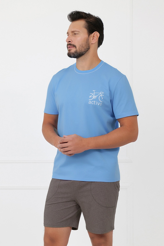 Мъжка памучна пижама Devon Italian Fashion с къс ръкав, меланж