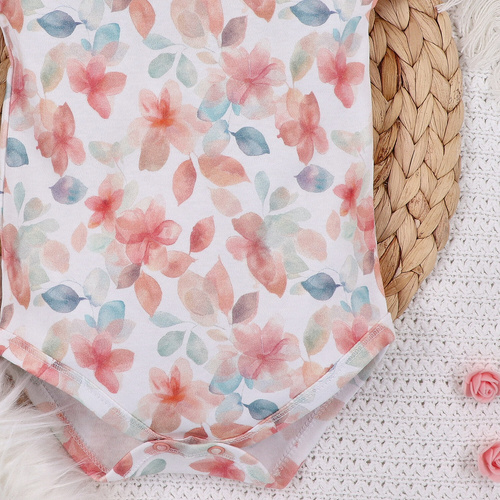 ABN-5417 Kolorowe kwiatki Body z krótkim rękawem z bawełny organicznej Nini druk