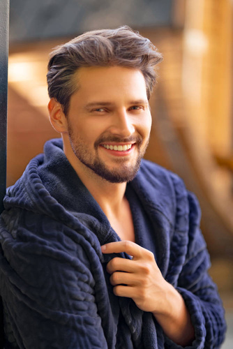 Zygmunt Мъжки халат за баня с качулка Италианска мода - тъмносин 